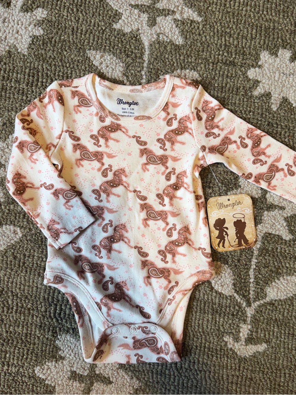 Wrangler Cream Baby One-Piece with Brown Paisley Print